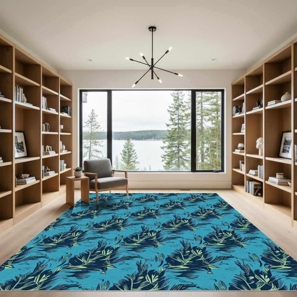 Deep Teal Lush Leaf Repeating Rug