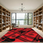 Bold Red Plaid Floral Silhouette Rug