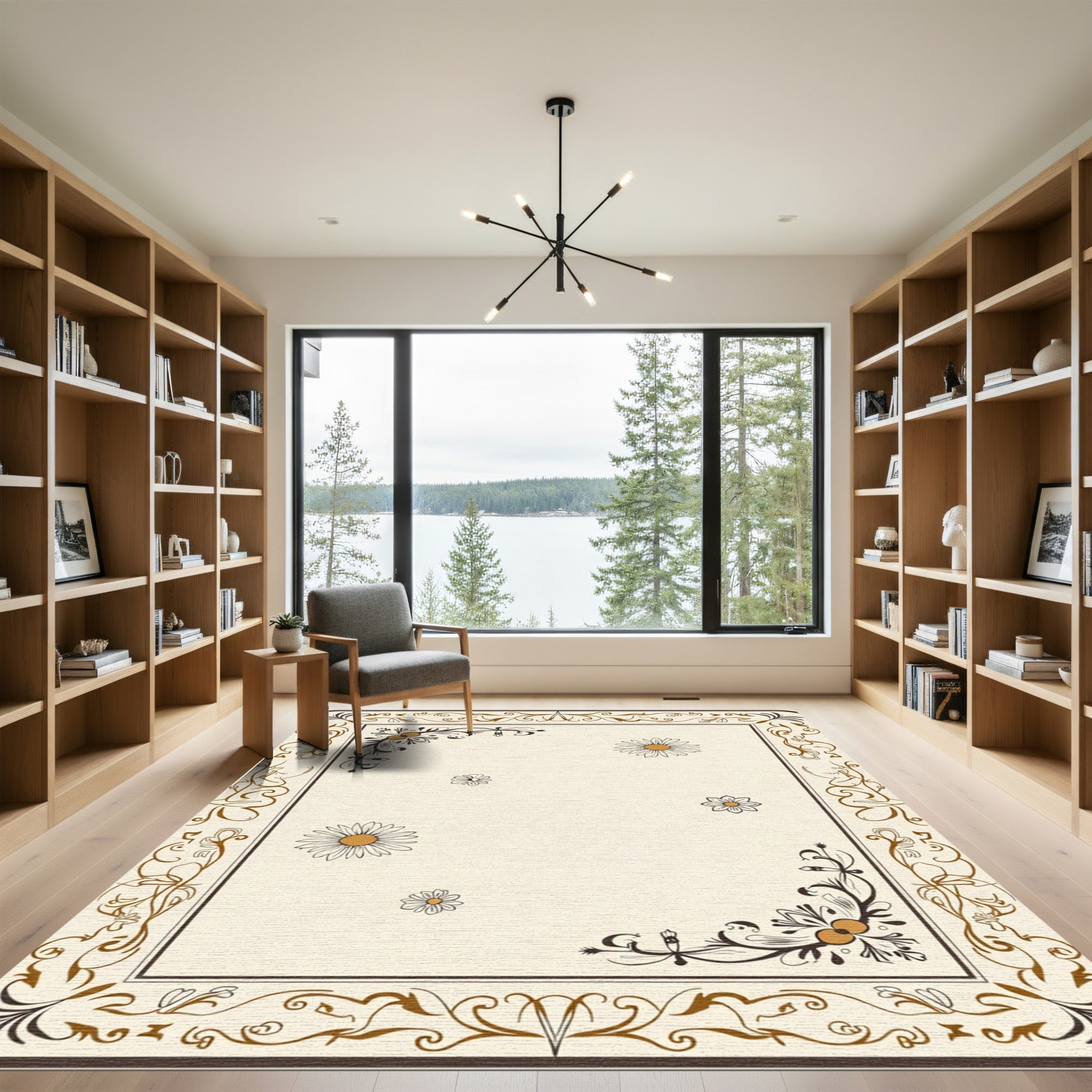 Cream Daisy Filigree Border Rug
