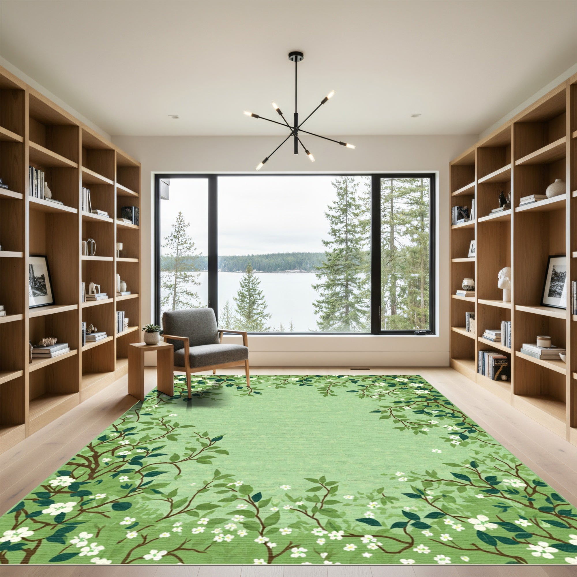 Green Spring Blossom Branch Garden Rug