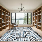 Mono Blue Geometric Maze Rug
