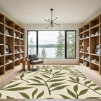 Cream Olive Branch Botanical Foliage Rug