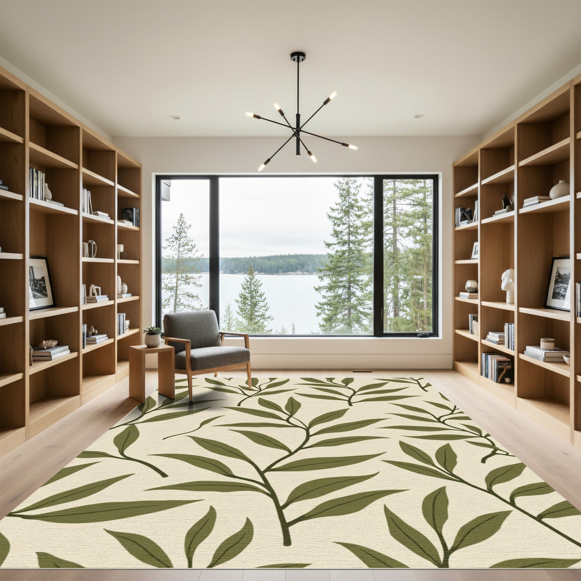 Cream Olive Branch Botanical Foliage Rug