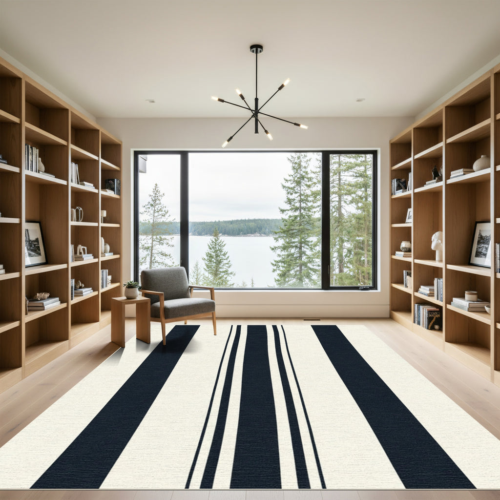 Classic Navy Cream Vertical Stripe Rug