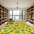 Yellow Jungle Elephant Giraffe Foliage Rug