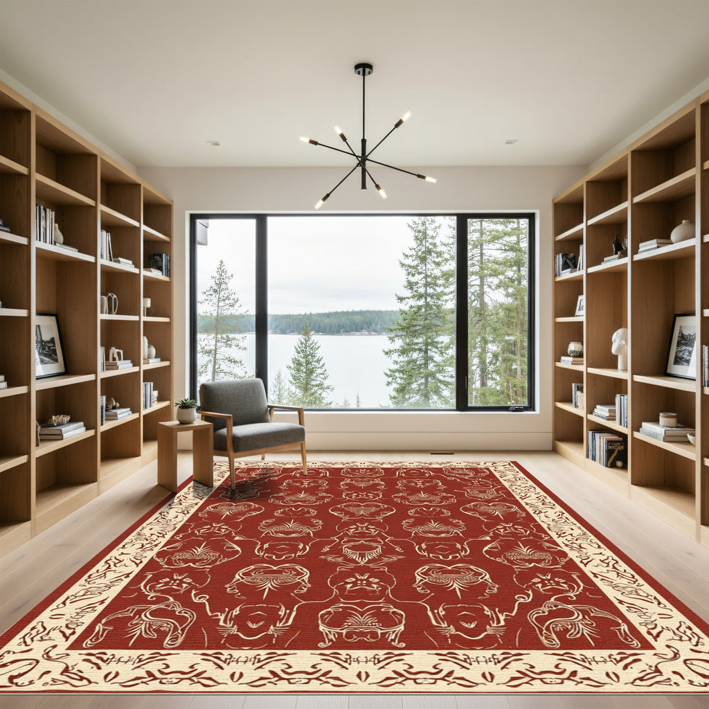 Crimson Antique Faces Border Rug