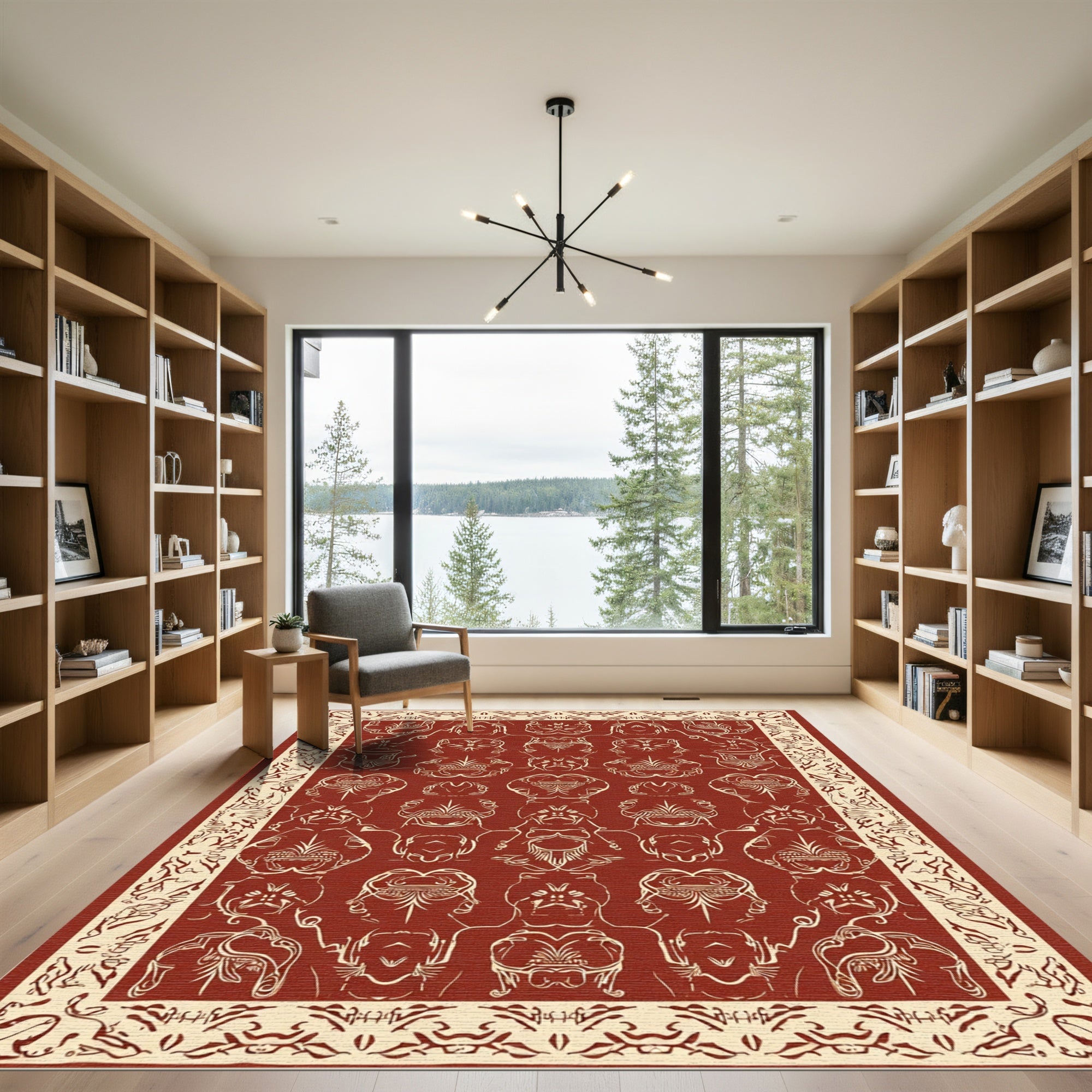 Crimson Antique Faces Border Rug