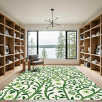 Verdant Green Floral Vine Swirl Rug