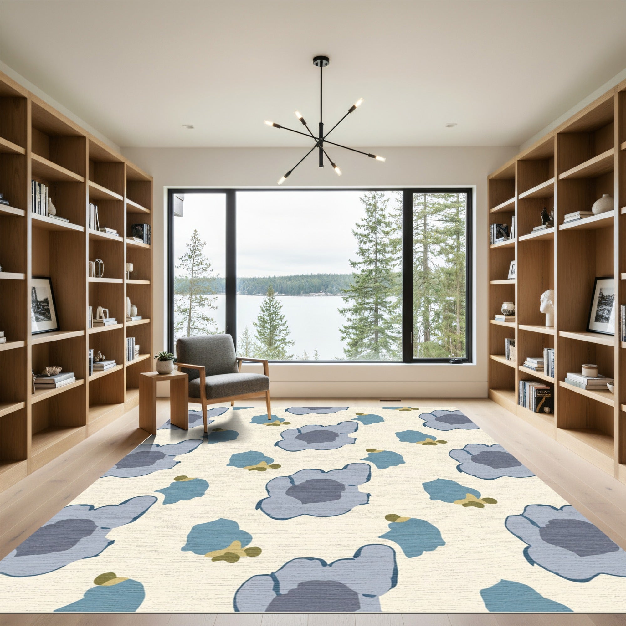 Soft Blue Abstract Floral Arrangement Rug