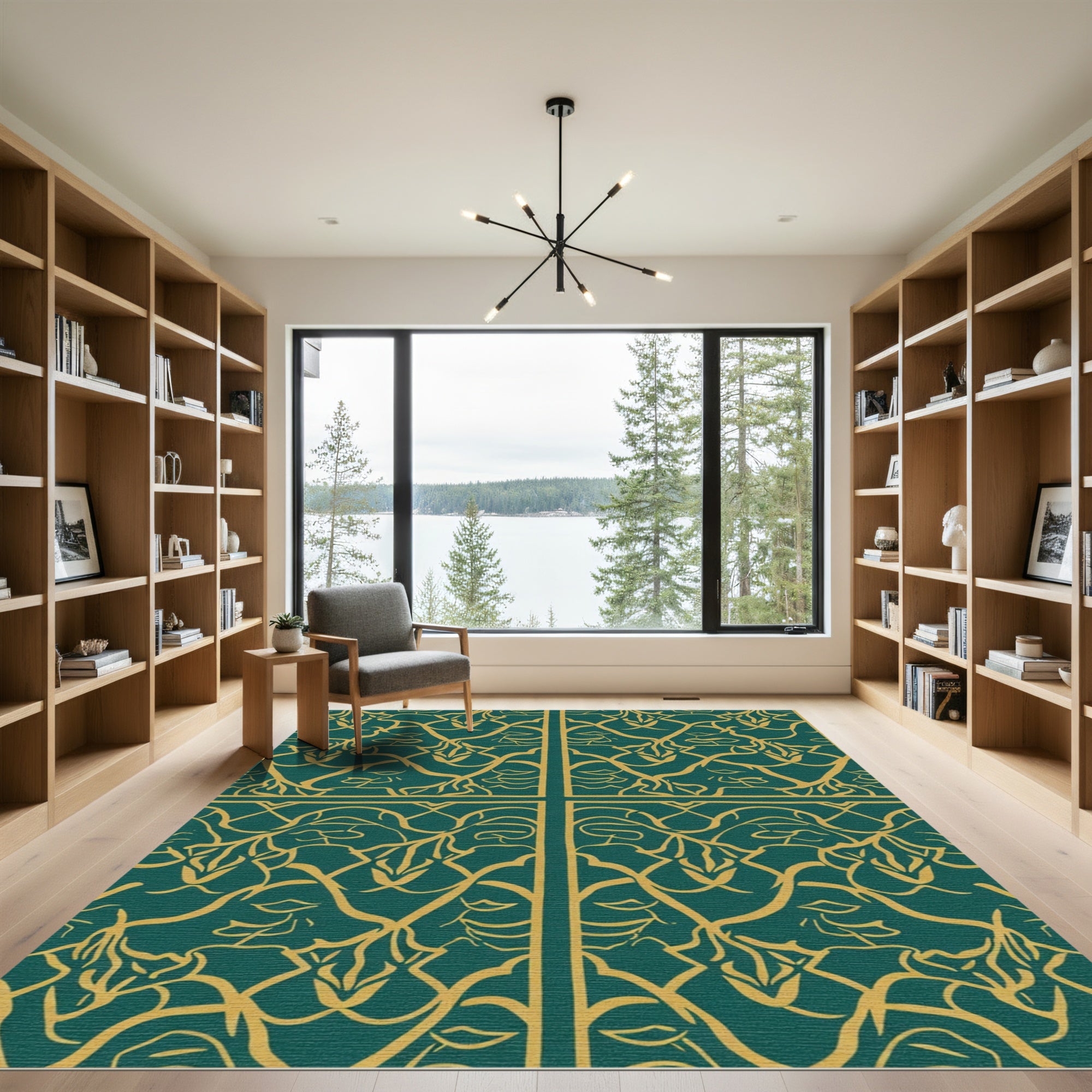 Emerald Gold Art Nouveau Vine Rug