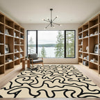 Cream Black Organic Continuous Line Art Rug