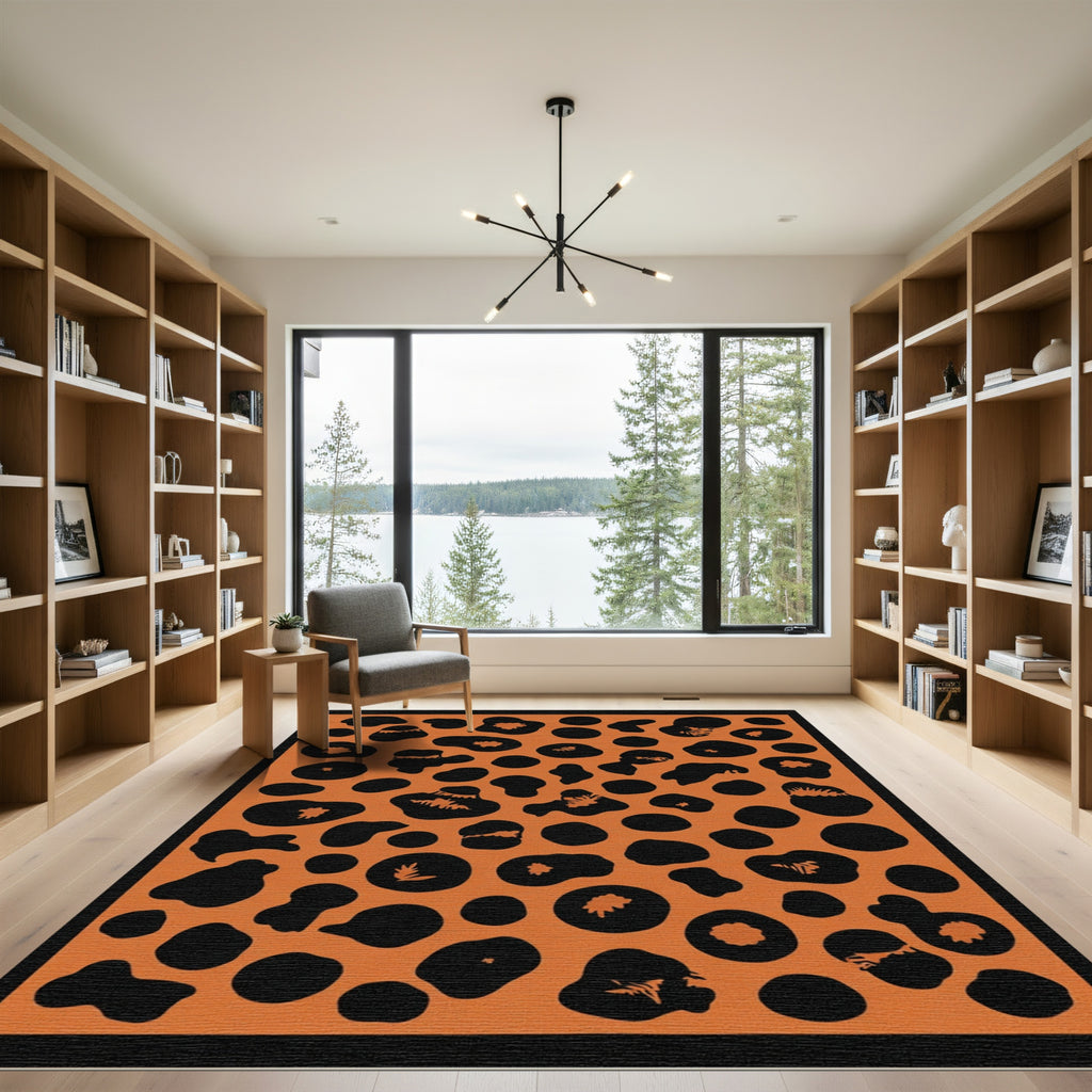 Bold Orange Black Spotty Animal Print Rug