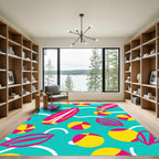 Hot Pink Surfboard Yellow Beach Ball Rug
