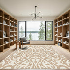 Ivory Sepia Abstract Swirl Medallion Rug