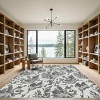 Drawn Dark Floral Branches Arrangement Rug
