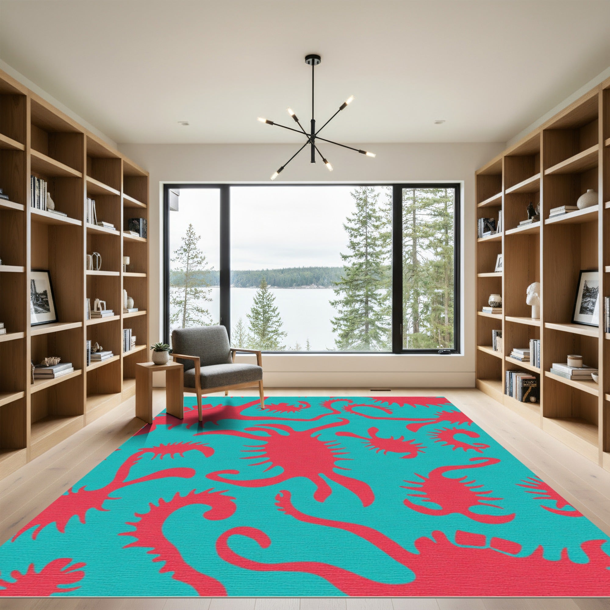 Red Abstract Spiky Organic Shapes Rug