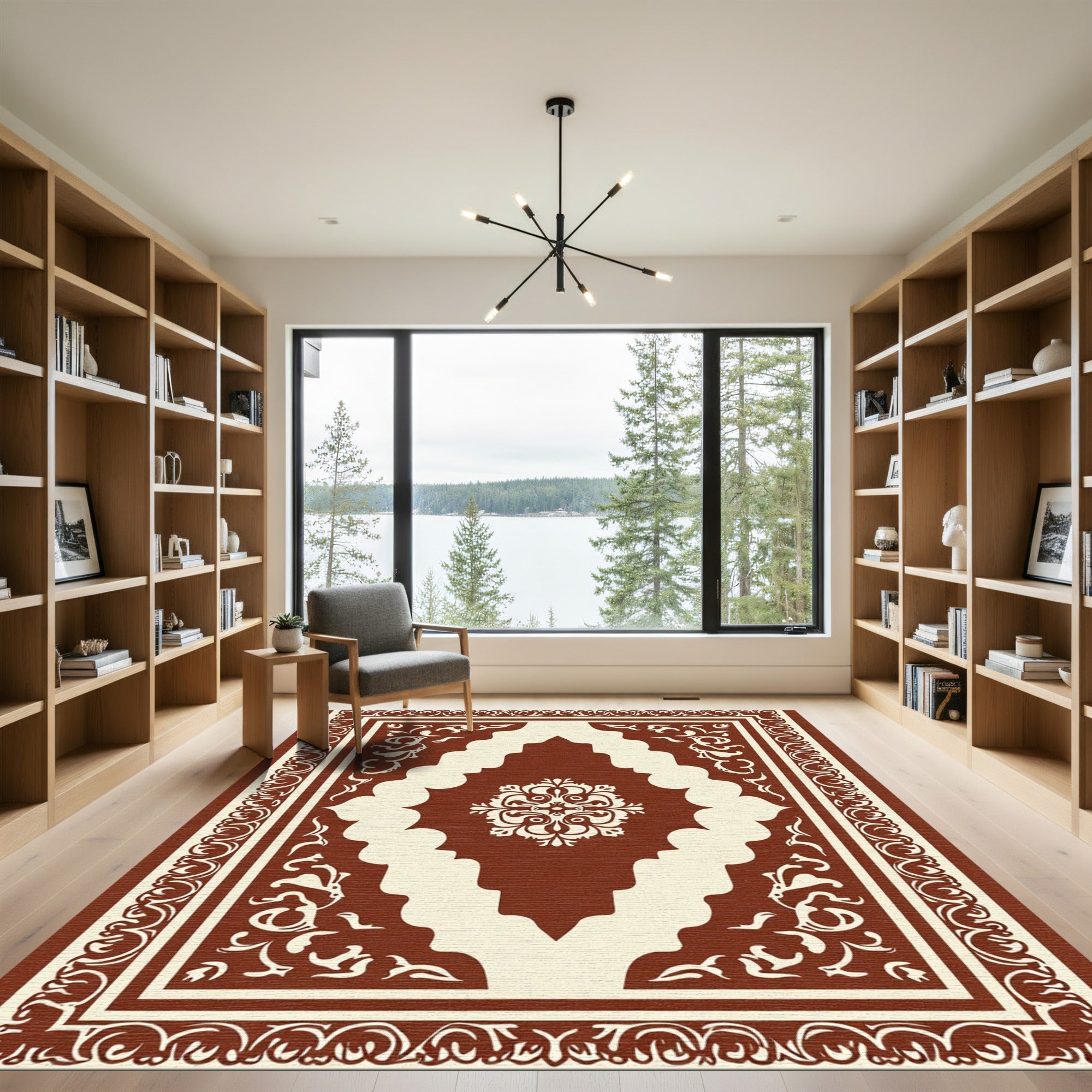 Brown Ivory Classic Arabesque Medallion Rug