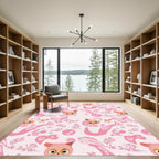 Whimsical Pink Kitten Floral Scatter Rug