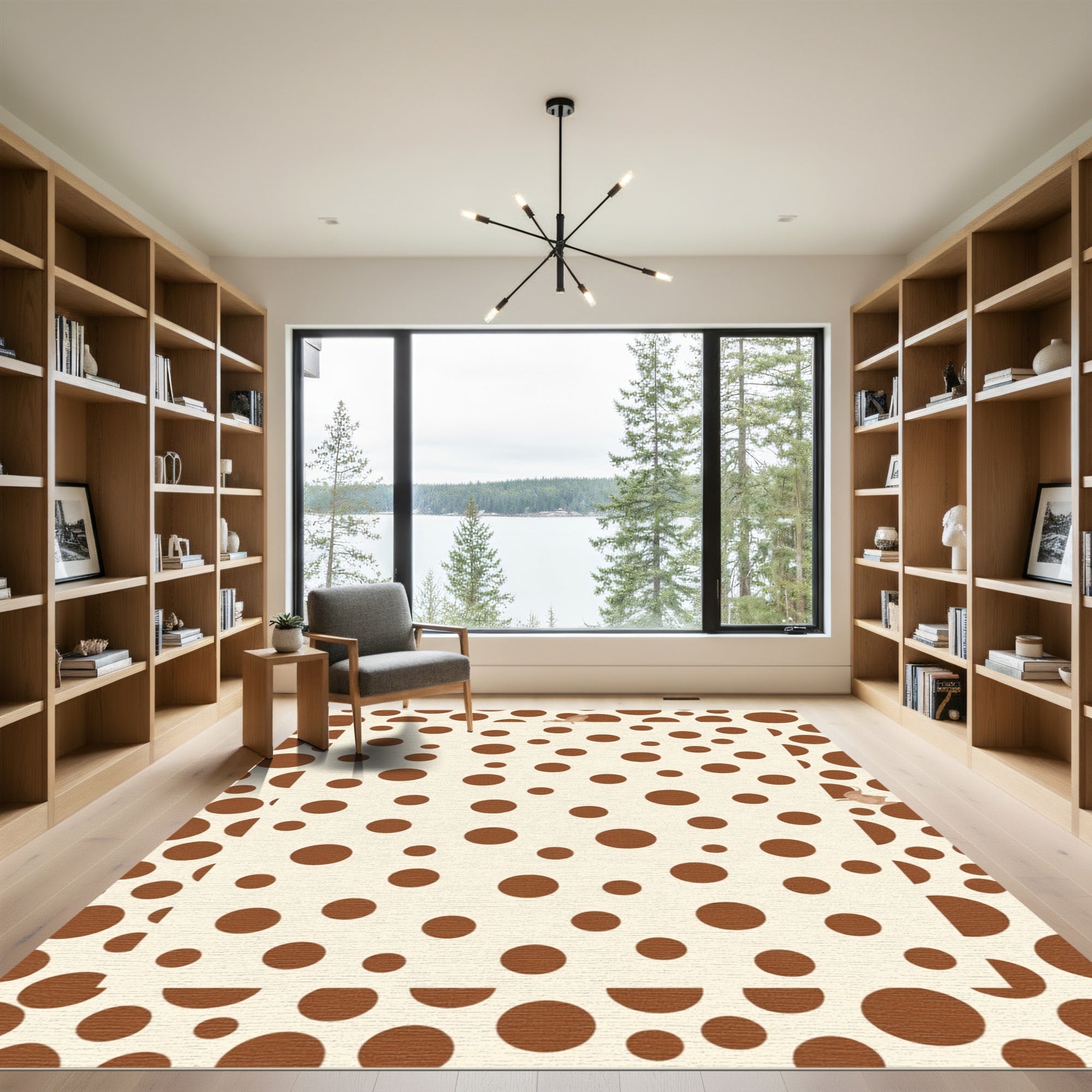 Cream Brown Polka Dot Overlap Rug