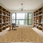 Golden Brown Swirl Damask Relief Rug