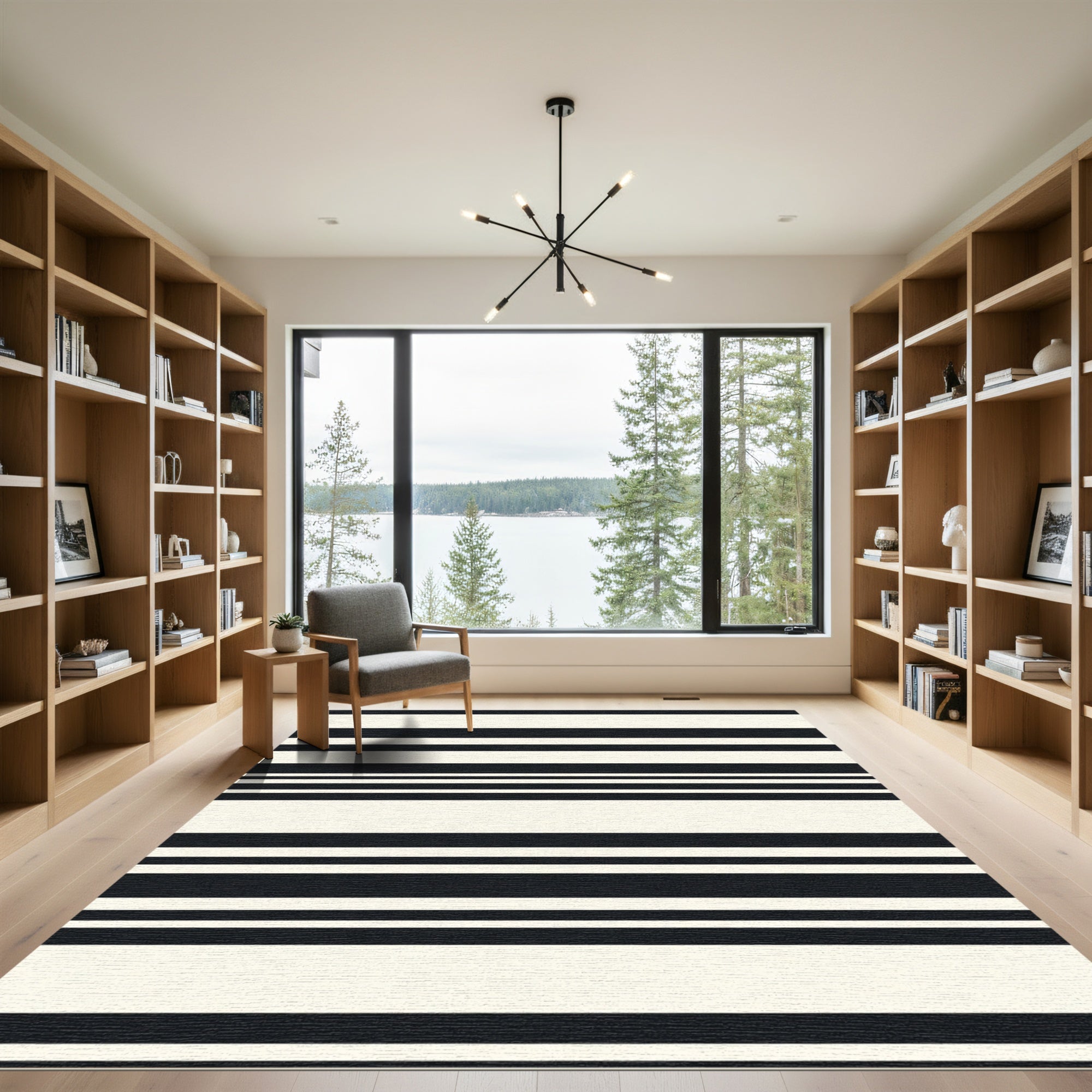 Classic Black Cream Stripe Rug