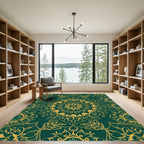 Emerald Gold Mandala Floral Rug