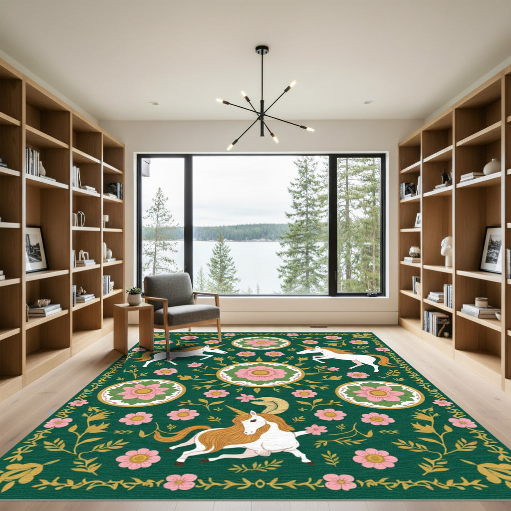 Enchanted Forest Unicorn Floral Bloom Rug