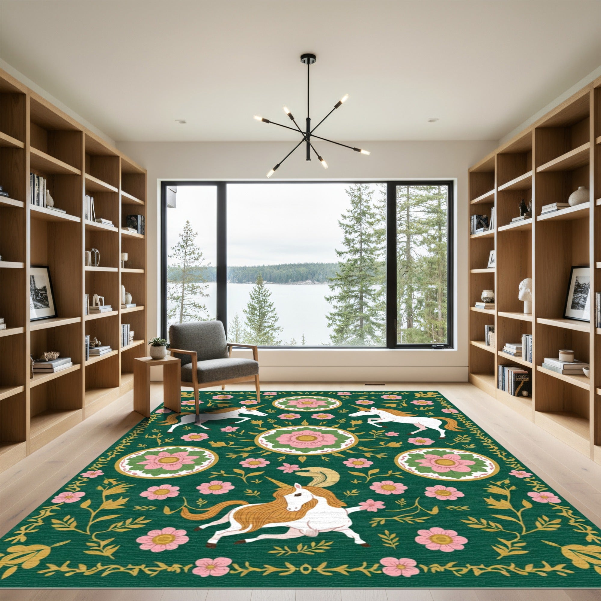 Enchanted Forest Unicorn Floral Bloom Rug