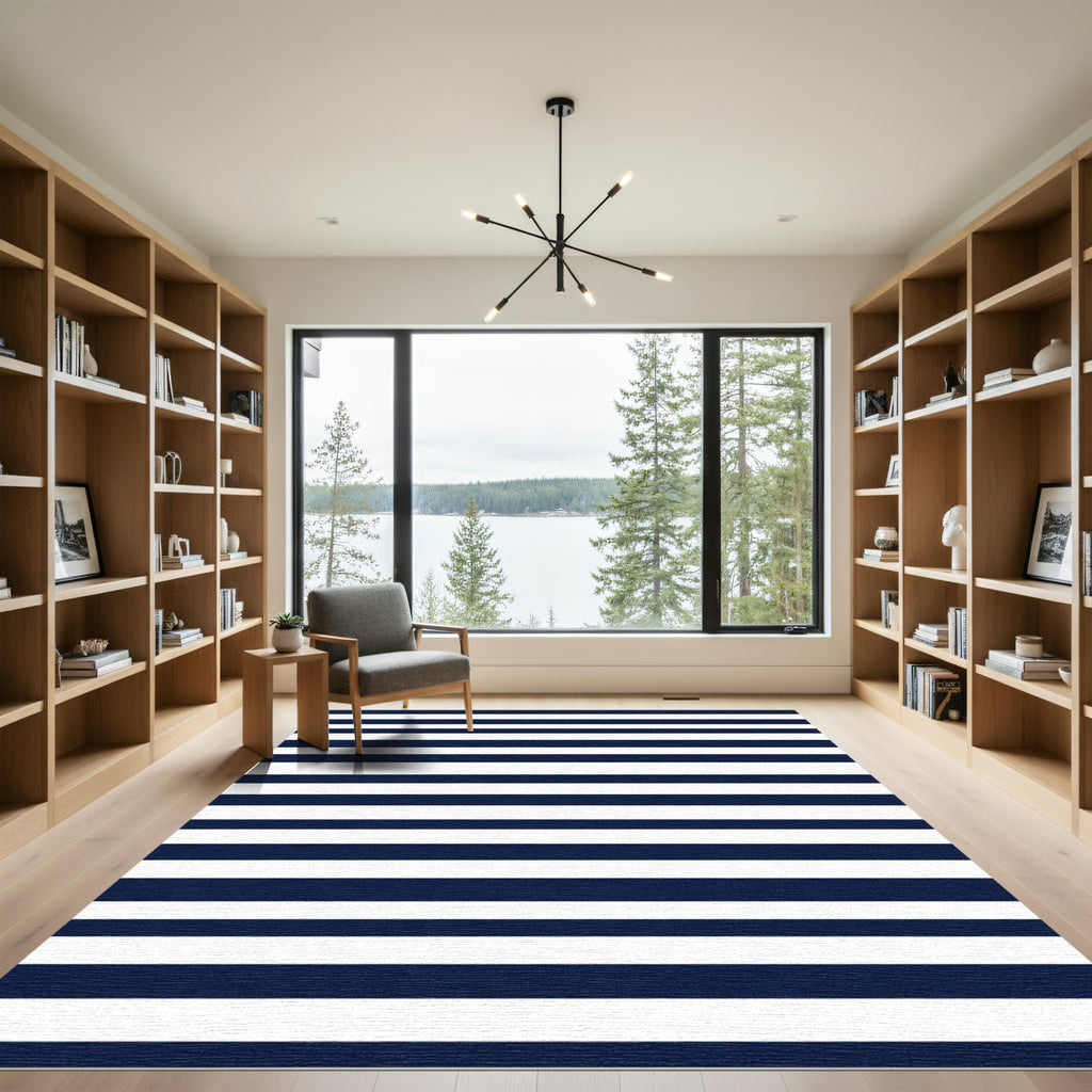 Classic Navy White Horizontal Stripe Rug