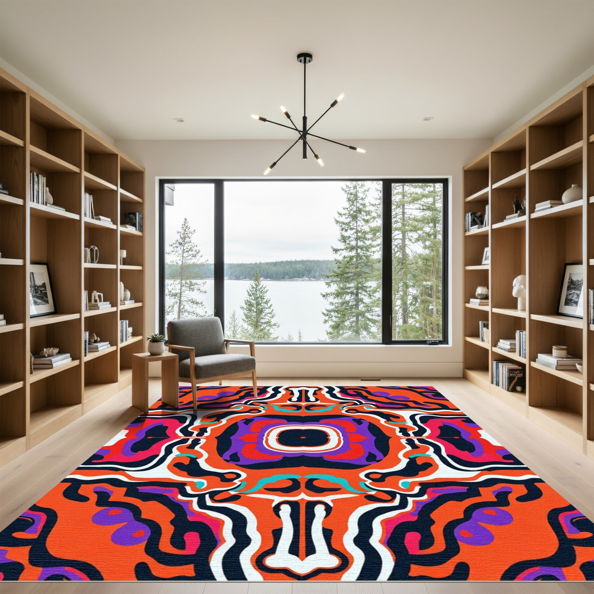 Vibrant Orange Purple Abstract Swirl Rug
