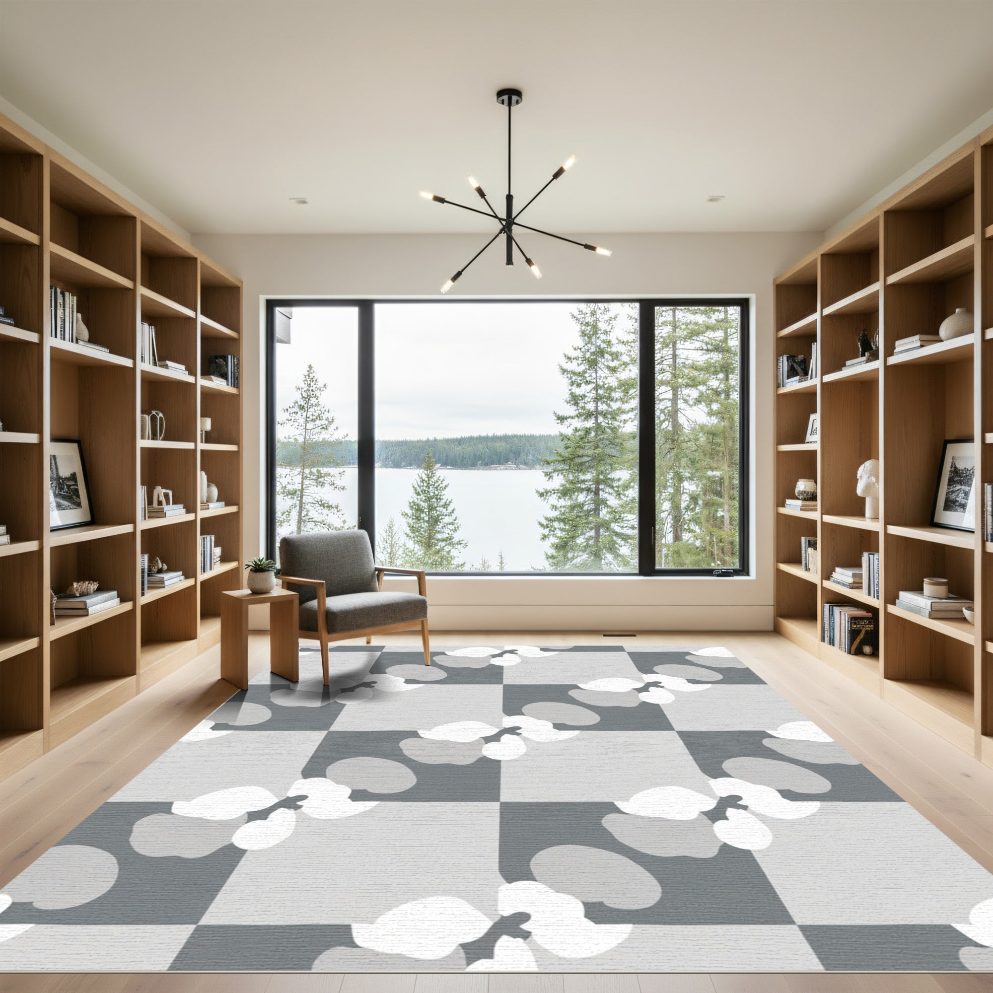 Monochromatic Checkerboard Orchid Blossom Rug