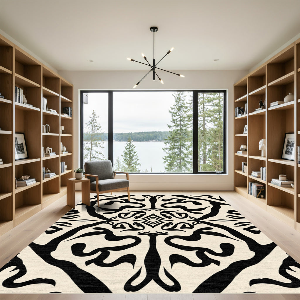 Cream Black Abstract Symmetry Rug
