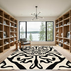 Cream Black Abstract Symmetry Rug