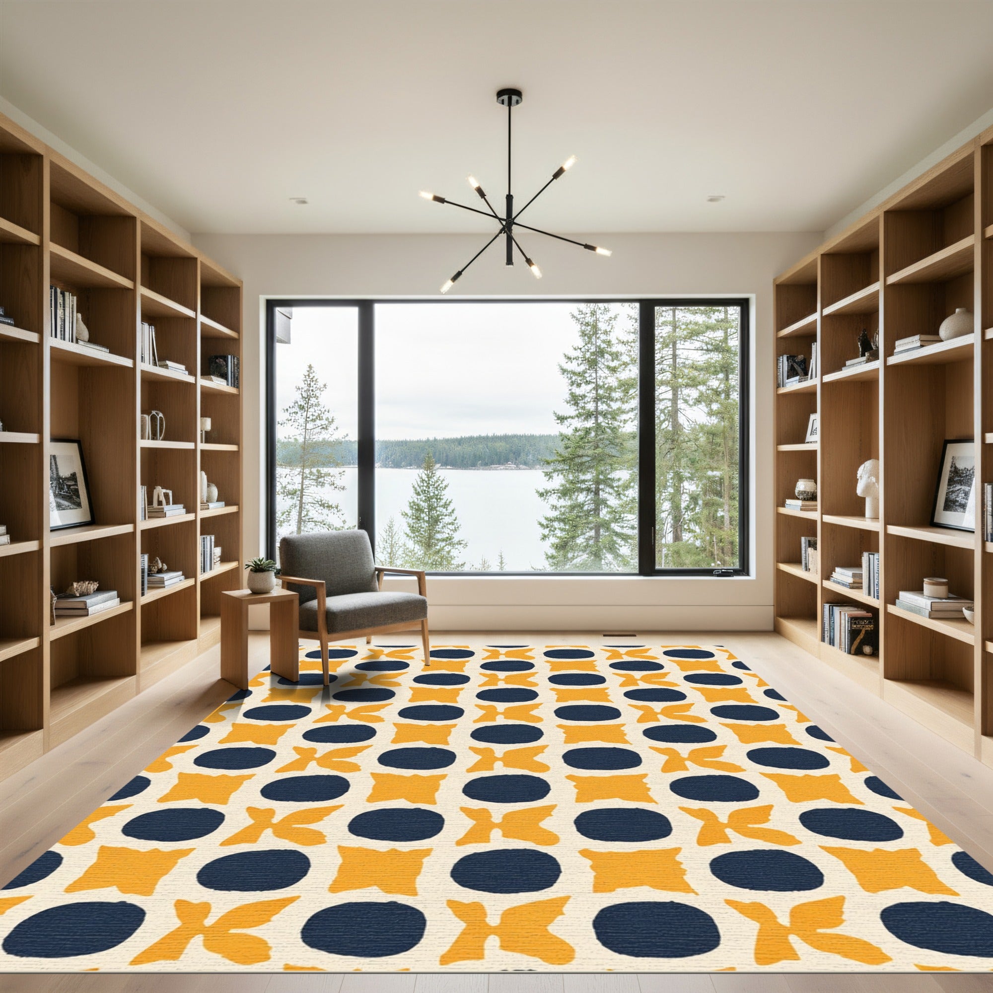 Orange Blue Geometric Oval Blossom Rug
