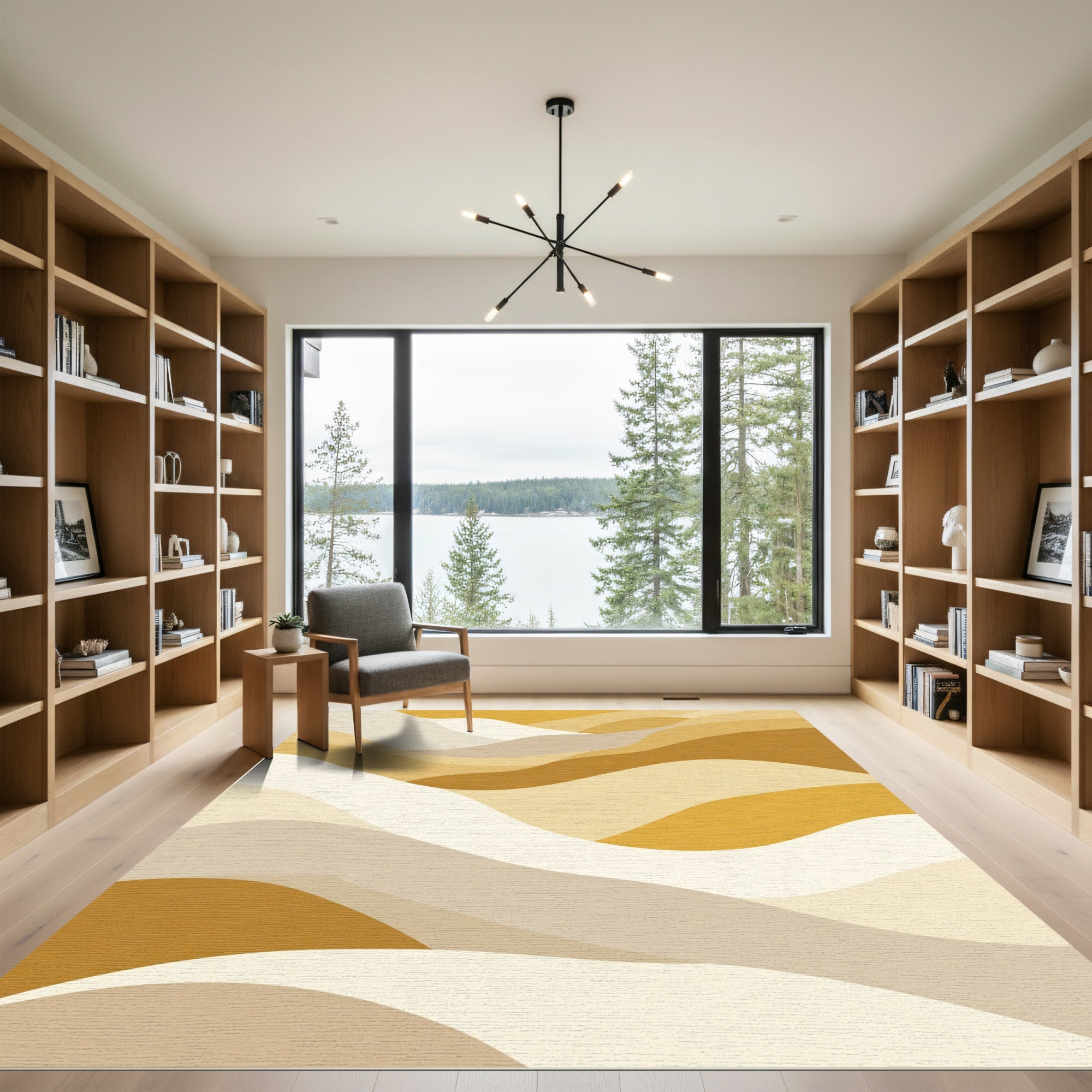 Earthy Ochre Dune Waves Rug