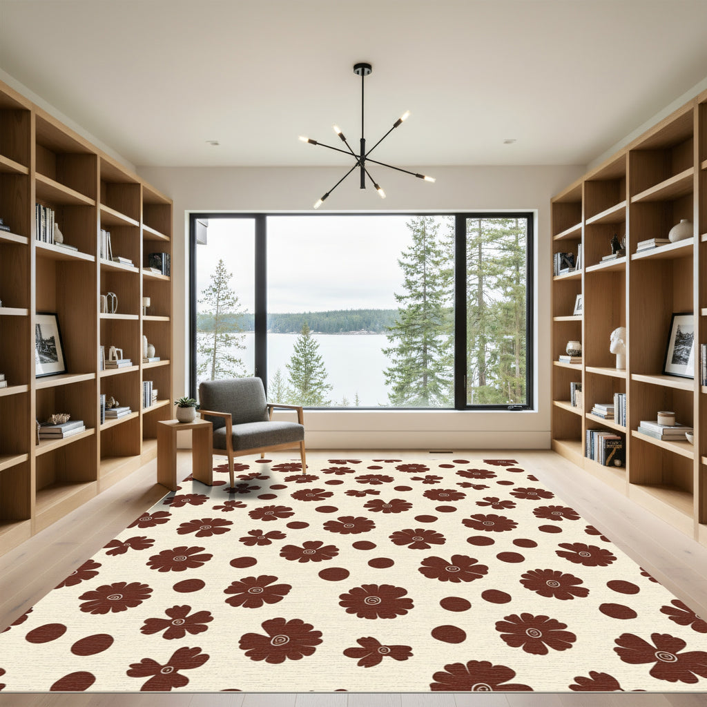 Whimsical Chocolate Floral Dot Rug