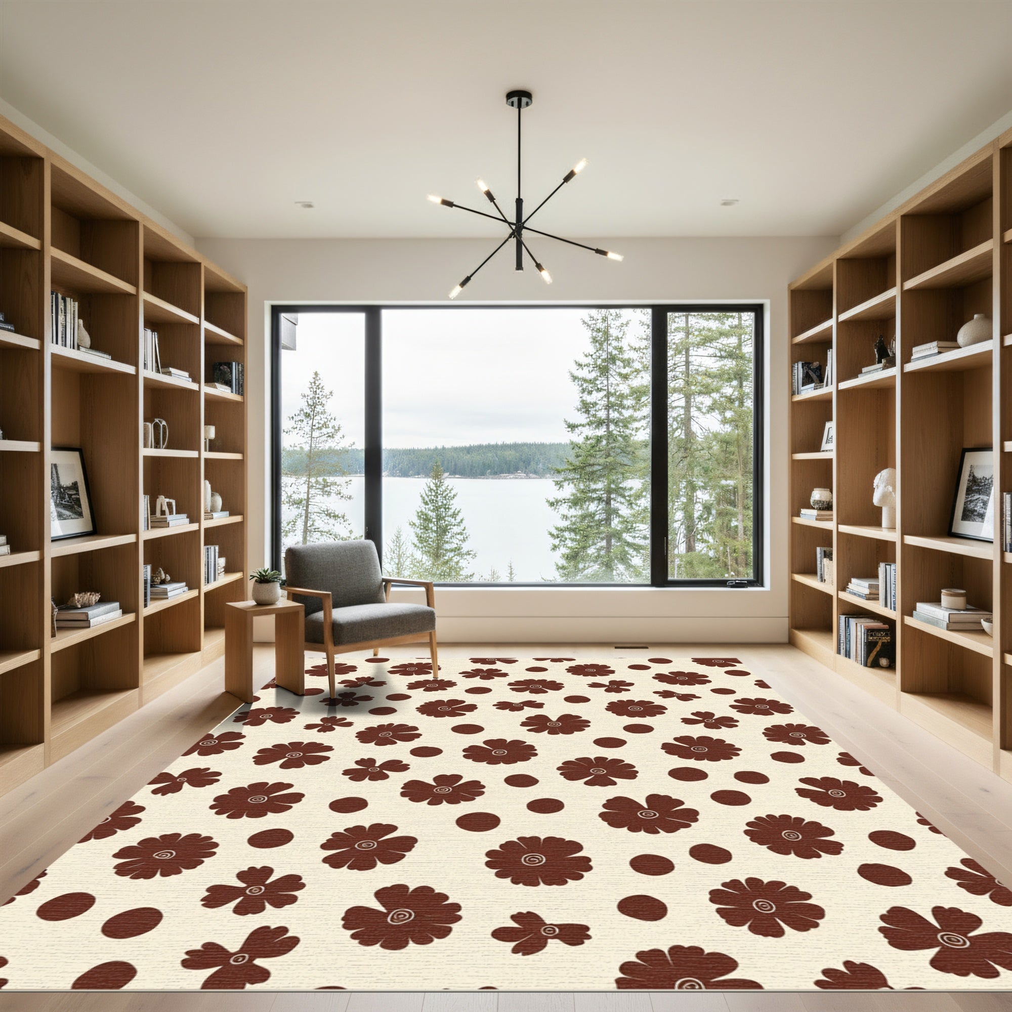 Whimsical Chocolate Floral Dot Rug