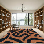 Burnt Orange Black Abstract Curve Rug