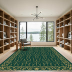 Emerald Green Ornate Floral Border Rug