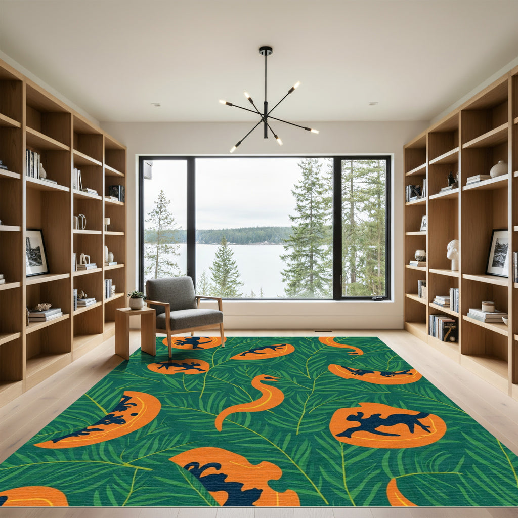 Whimsical Orange Animal Leaf Rug