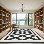Navy Cream Diamond Lattice Border Rug