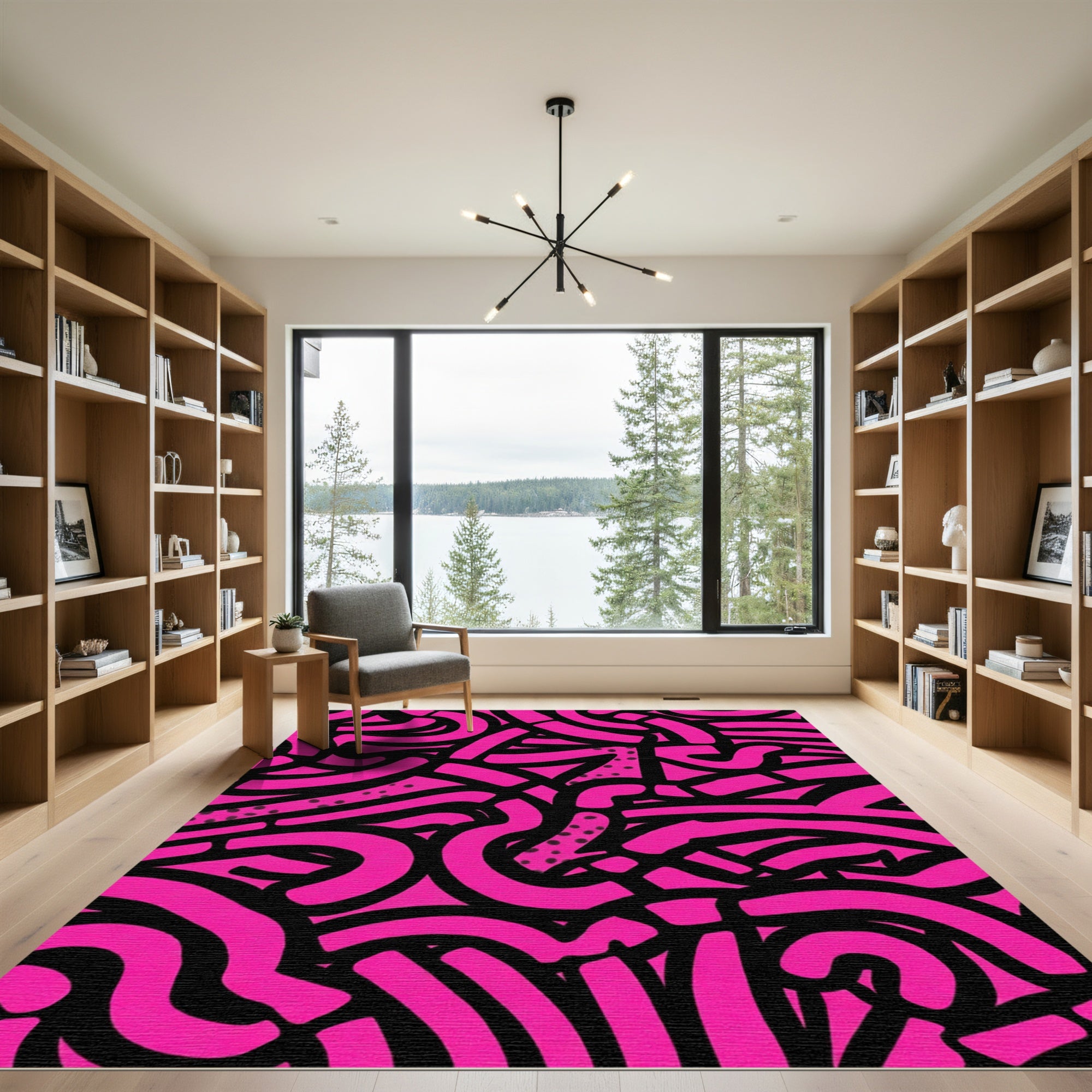 Retro Pink Swirl Abstract Rug