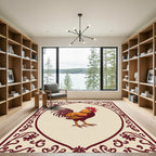 Maroon Floral Rooster Frame Rug