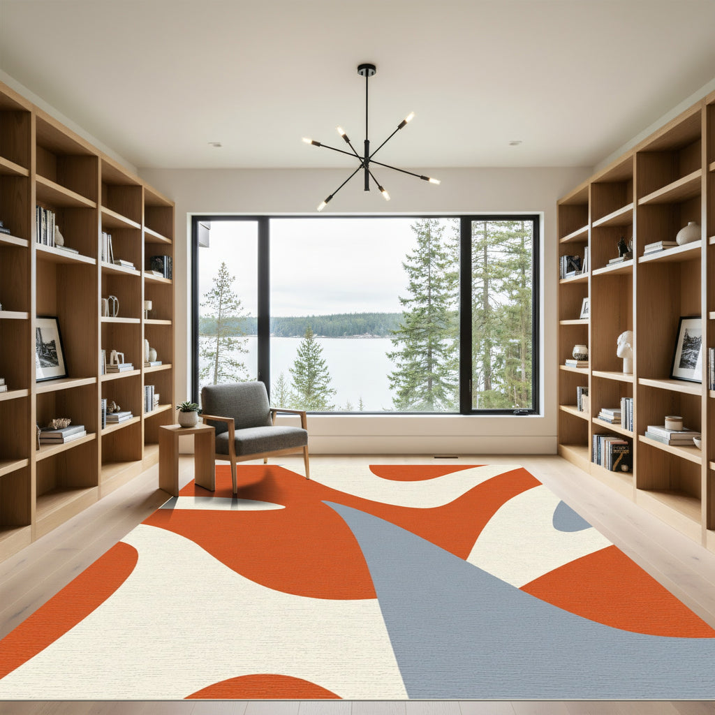 Terracotta Cream Gray Abstract Flow Rug