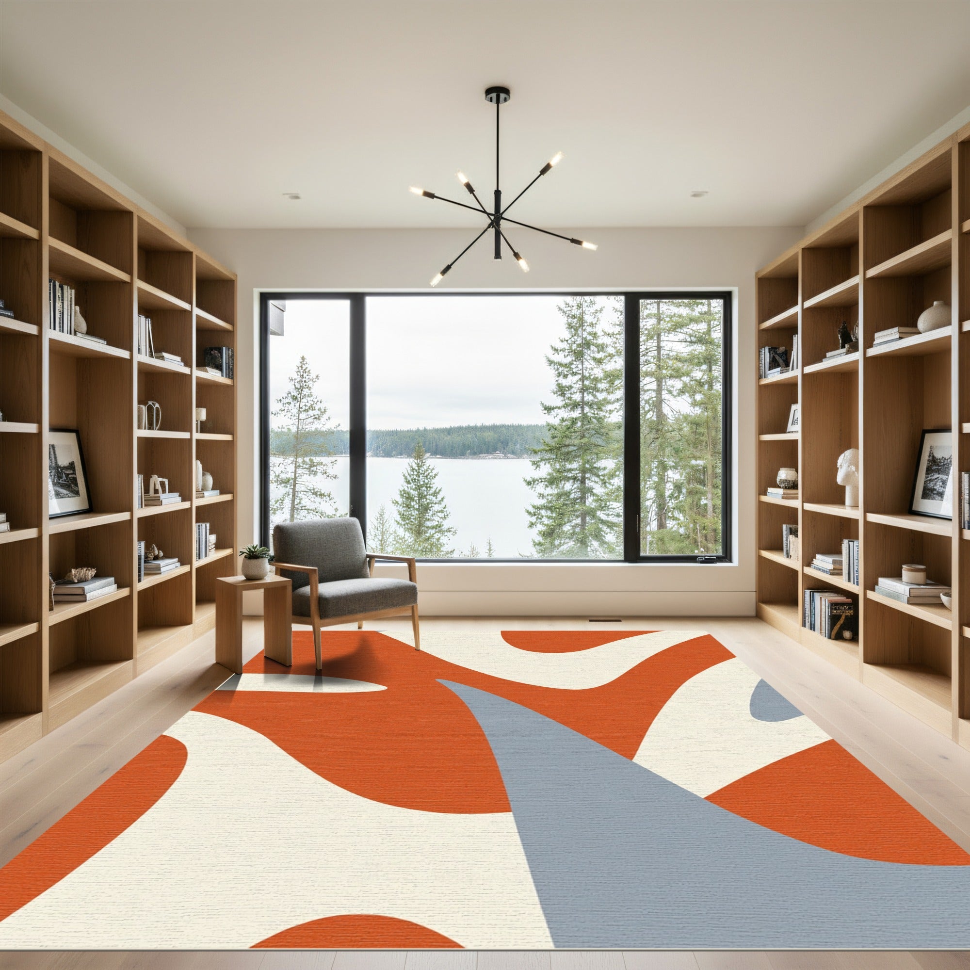 Terracotta Cream Gray Abstract Flow Rug