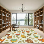 Whimsical Woodland Creatures and Leaves Rug