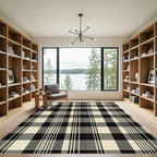 Sophisticated Black Cream Plaid Lines Rug