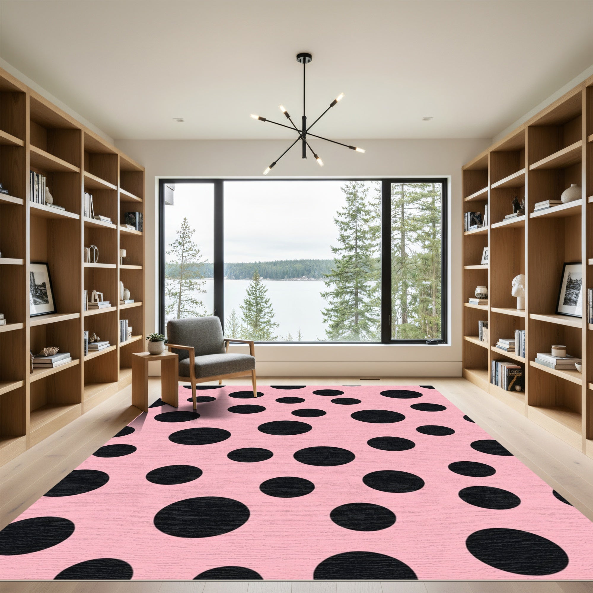 Pink Black Polka Dot Scatter Rug