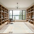 Neutral Plaid Stripe Block Overlay Rug