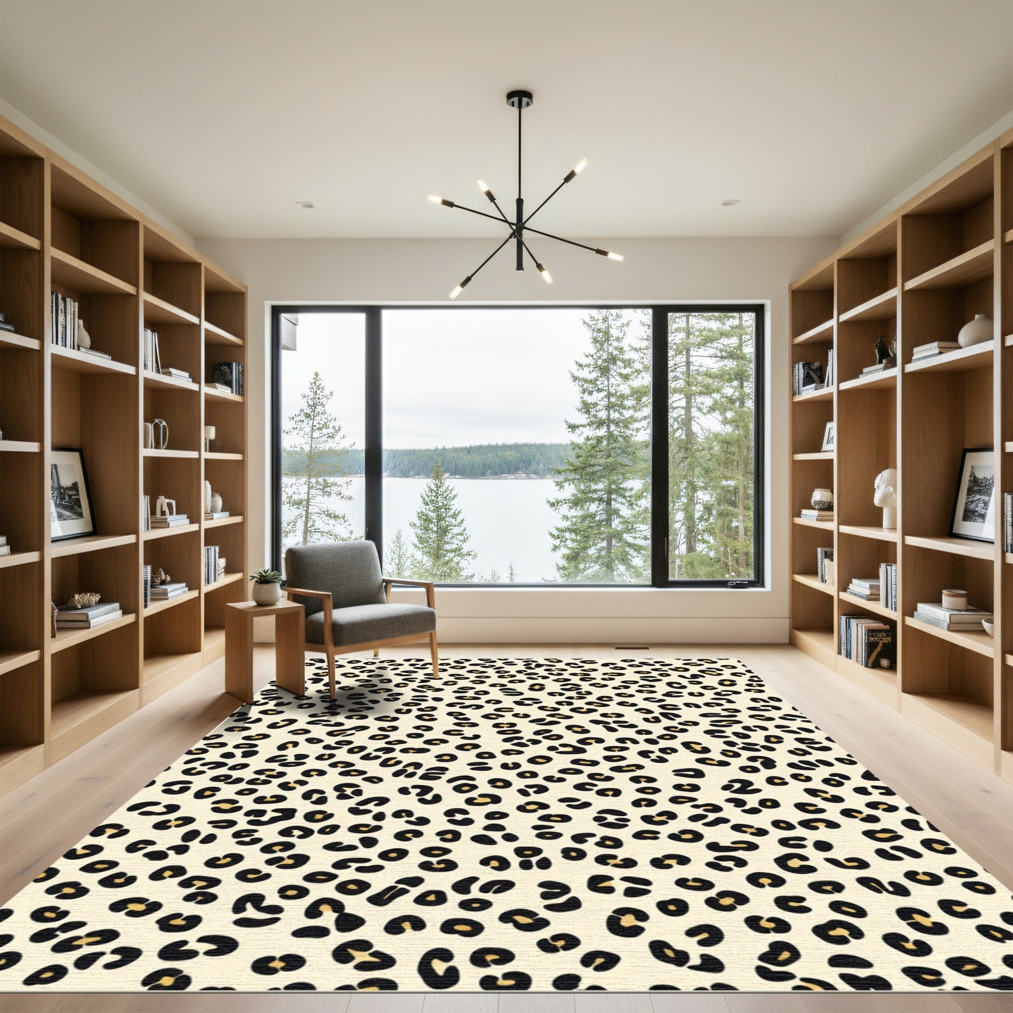 Classic Yellow Black Leopard Arrangement Rug